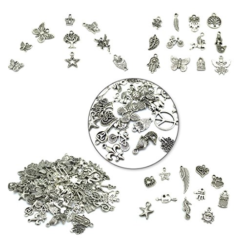 Wholesale Bulk Lots Jewelry Making Silver Charms Mixed Smooth Tibetan Silver Metal Charms Pendants DIY for Necklace Bracelet Jewelry Making and Crafting, JIALEEY 100 PCS