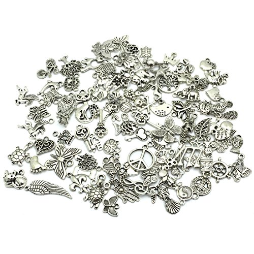 Wholesale Bulk Lots Jewelry Making Silver Charms Mixed Smooth Tibetan Silver Metal Charms Pendants DIY for Necklace Bracelet Jewelry Making and Crafting, JIALEEY 100 PCS