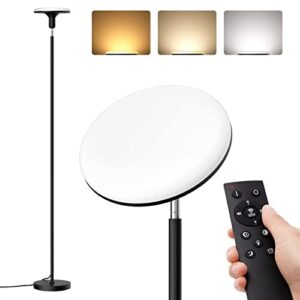 addlon floor lamp with remote, sky led modern torchiere tall standing lamp super bright floor lamps for living room, bedroom and office, 30w/2400lm – black