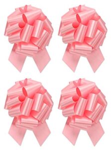 extra large light pink gift wrap pull bows – 8″ wide, xl powder pink ribbon big pull flower bows for baby shower gifts and presents, set of 4 (light pink)