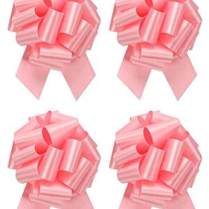 Extra Large Light Pink Gift Wrap Pull Bows - 8" Wide, XL Powder Pink Ribbon Big Pull Flower Bows for Baby Shower Gifts and Presents, Set of 4 (Light Pink)