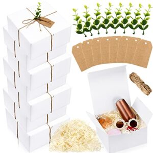 26 pcs gift boxes set 8 paper gift box kraft boxes 8 x 8 x 4 inch bridesmaid proposal boxes 8 kraft paper gift tags 8 plastic eucalyptus leaves stems 1 cut paper shred filler 1 twine rope (white)