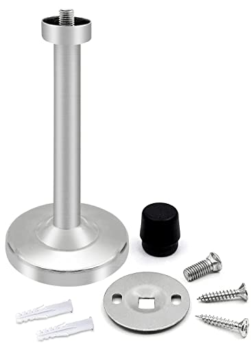 Door Stoppers 6 inch Door Stops Heavy Duty RustProof Stainless Steel Screw-in Door Holder with BabyProof Black Rubber Bumper Tips - Protects Your Walls - Long Door Stop Silver 1 Pack