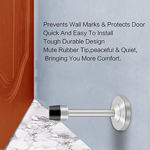 Door Stoppers 6 inch Door Stops Heavy Duty RustProof Stainless Steel Screw-in Door Holder with BabyProof Black Rubber Bumper Tips - Protects Your Walls - Long Door Stop Silver 1 Pack