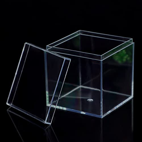 20 Pcs Clear Plastic Square Cube, 2.16x2.16x2.16" Small Acrylic Plastic Storage Box with Lids Transparent Clear Square Containers Display Boxes Gift Box with Glitter Ribbon for Candy Pill Jewelry Christmas