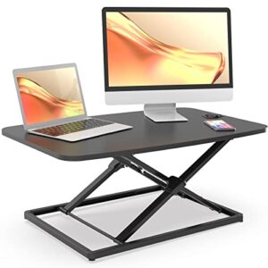 joy worker standing desk converter, 31 inch compact height adjustable stand up desk riser, ultra low profile sit to stand desk for laptop riser workstation, black