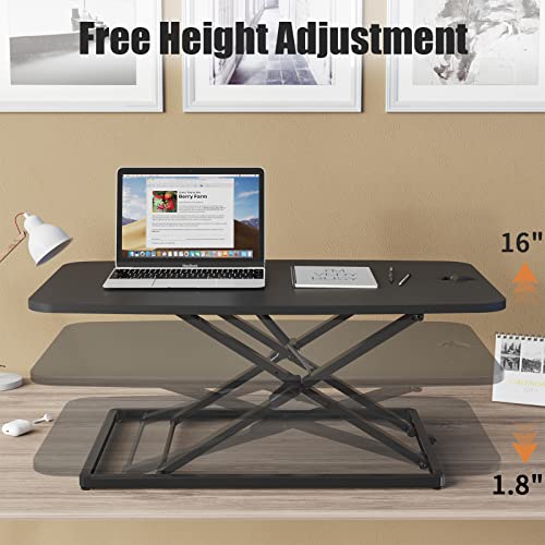 JOY worker Standing Desk Converter, 31 Inch Compact Height Adjustable Stand up Desk Riser, Ultra Low Profile Sit to Stand Desk for Laptop Riser Workstation, Black