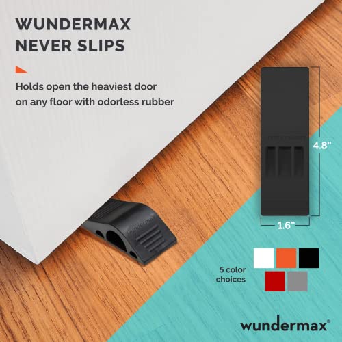 Wundermax Door Stoppers - Pack of 3 Rubber Door Wedge for Carpet, Hardwood, Concrete and Tile - Home Improvement Accessories - Black
