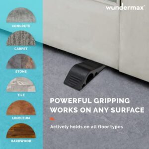 Wundermax Door Stoppers - Pack of 3 Rubber Door Wedge for Carpet, Hardwood, Concrete and Tile - Home Improvement Accessories - Black