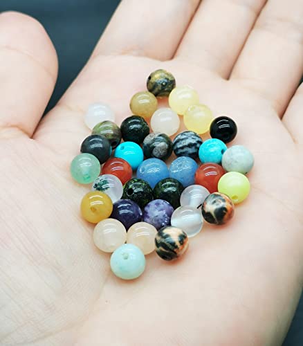 1200pcs 6mm Natural Round Stone Beads Real Gemstone Beading Loose Gemstone Hole Size 1mm DIY Smooth Beads for Bracelet Necklace Earrings Jewelry Making,Box Packed(24 Material -A,6mm)