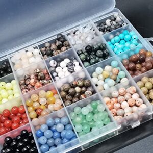 1200pcs 6mm Natural Round Stone Beads Real Gemstone Beading Loose Gemstone Hole Size 1mm DIY Smooth Beads for Bracelet Necklace Earrings Jewelry Making,Box Packed(24 Material -A,6mm)