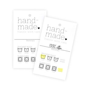 Handmade Care Instruction Tags | 30 Pack | 2 x 3" inches Tags | Handmade Care Cards | Material Care Instructions for Homemade Materials | White and Black Design