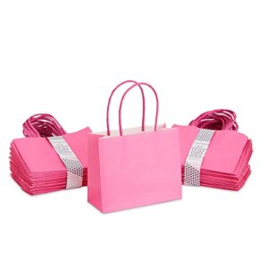 Sparkle and Bash 50 Pack Mini Pink Gift Bags with Handles, Bulk Kraft Party Favor Bags (6 x 5 x 2.5 In)