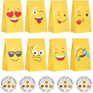 expression paper bag, smiley paper bag, 48pcs party favor bags, colors small gift bags, small kraft paper bags, kids goodie bags with stickers small gift bag for birthday party baby shower favor.