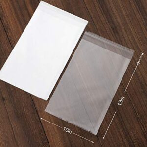 50 pcs Clear 10" x 13" Self Seal Cello Cellophane Bags Resealable Poly Bags 2.8 mils OPP Bag for Packaging Clothing, T Shirts, Party Decorative Gift