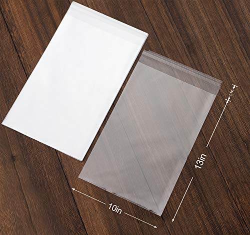 50 pcs Clear 10" x 13" Self Seal Cello Cellophane Bags Resealable Poly Bags 2.8 mils OPP Bag for Packaging Clothing, T Shirts, Party Decorative Gift