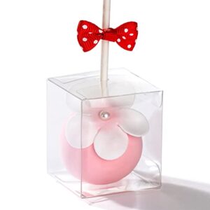 RomanticBaking 100 Pack 1 3/4" x 1 3/4" x 2" individul Single Cake Pop Box With Hole and RibbonSmall Gift Boxes Mini Plastic Boxes Treat Boxes Candy Boxes