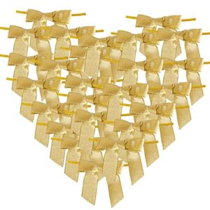 micomon metallic gold bows for crafts pretaied christmas bows with twist ties hot cut tails for gift wrapping packing christmas decoration (gold,50pcs)