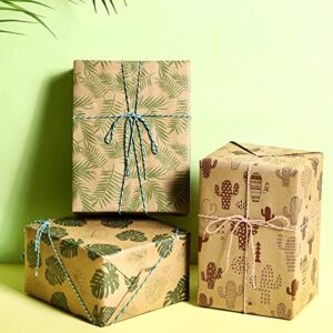 Packanewly Kraft Wrapping Paper Sheet - 6 Sheets Summer Design Reversible Gift Brown Wrap Paper - 17.5 x 30 inches per Sheet