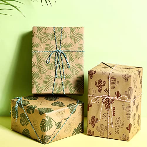 Packanewly Kraft Wrapping Paper Sheet - 6 Sheets Summer Design Reversible Gift Brown Wrap Paper - 17.5 x 30 inches per Sheet