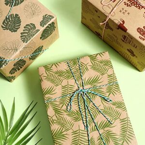 Packanewly Kraft Wrapping Paper Sheet - 6 Sheets Summer Design Reversible Gift Brown Wrap Paper - 17.5 x 30 inches per Sheet