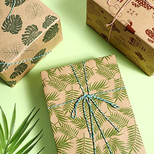 Packanewly Kraft Wrapping Paper Sheet - 6 Sheets Summer Design Reversible Gift Brown Wrap Paper - 17.5 x 30 inches per Sheet