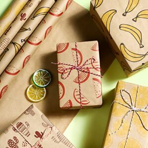 Packanewly Kraft Wrapping Paper Sheet - 6 Sheets Summer Design Reversible Gift Brown Wrap Paper - 17.5 x 30 inches per Sheet