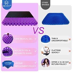 Helishy Gel Seat Cushion Pillow - Office Chair Car Seat Cushions - Pressure Reducing Honeycomb Designed for Comfort - Egg Seat Pads for Long Sitting with Non-Slip Cover
