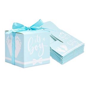 sparkle and bash its a boy baby shower party favor boxes with ribbons (blue, 50 pack)