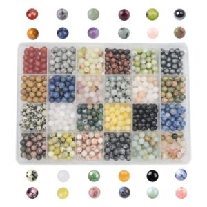 gangganghao 960pcs natural stone beads crystals round genuine real stone beading loose diy gemstone for bracelet jewelry making(6mm,24 color)