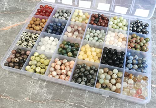 GangGangHao 960pcs Natural Stone Beads Crystals Round Genuine Real Stone Beading Loose DIY Gemstone for Bracelet Jewelry Making(6mm,24 Color)