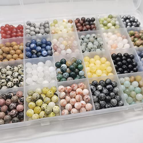 GangGangHao 960pcs Natural Stone Beads Crystals Round Genuine Real Stone Beading Loose DIY Gemstone for Bracelet Jewelry Making(6mm,24 Color)