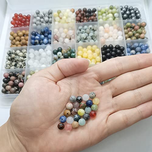 GangGangHao 960pcs Natural Stone Beads Crystals Round Genuine Real Stone Beading Loose DIY Gemstone for Bracelet Jewelry Making(6mm,24 Color)