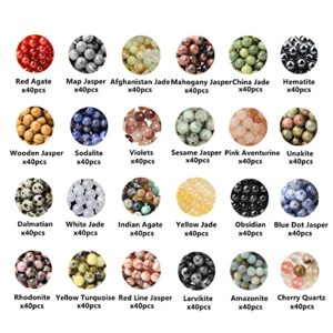 GangGangHao 960pcs Natural Stone Beads Crystals Round Genuine Real Stone Beading Loose DIY Gemstone for Bracelet Jewelry Making(6mm,24 Color)