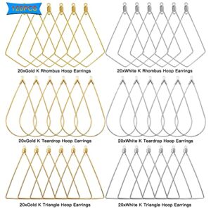 120Pcs Beading Hoop Earrings for Jewelry Making,Triangle Beading Earrings Hoop Bulk Jewelry Making Beading Supplies Teardrop Rhombus Geometric Earring Hoop for DIY Craft Earring Hoops(Gold K /White K)