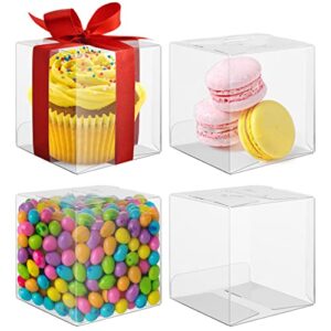 gift boxes, clear plastic favor box, 3x3x3 inch, 50 pack, transparent, small, square, storage bins, empty boxed containers, wedding, party, birthday present, candy, cookie, cupcake, jewelry