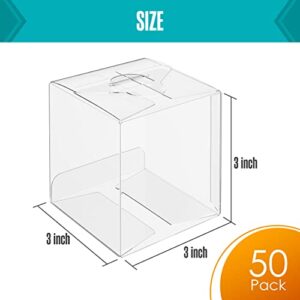 Gift Boxes, Clear Plastic Favor Box, 3x3x3 Inch, 50 Pack, Transparent, Small, Square, Storage Bins, Empty Boxed Containers, Wedding, Party, Birthday Present, Candy, Cookie, Cupcake, Jewelry