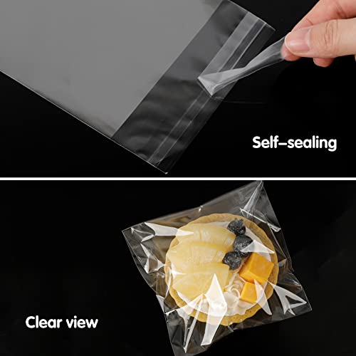 Tomnk Cellophane Bags, 4.5 x 6.5 Inches Self Sealing Cellophane Bags 350 Pack Resealable Clear Cookie Bags for Bakery, Chocolate Wrapping & Packaging