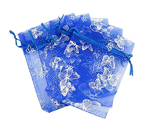 Tovip Wholesale 100PCS Organza Bag Butterfly Design Wedding Pouches Jewelry Packaging Bags (Dark Blue, 3.5x4.5 (9x12cm))