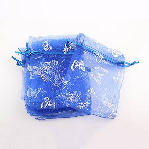 Tovip Wholesale 100PCS Organza Bag Butterfly Design Wedding Pouches Jewelry Packaging Bags (Dark Blue, 3.5x4.5 (9x12cm))