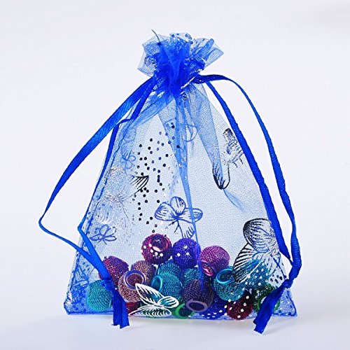 Tovip Wholesale 100PCS Organza Bag Butterfly Design Wedding Pouches Jewelry Packaging Bags (Dark Blue, 3.5x4.5 (9x12cm))