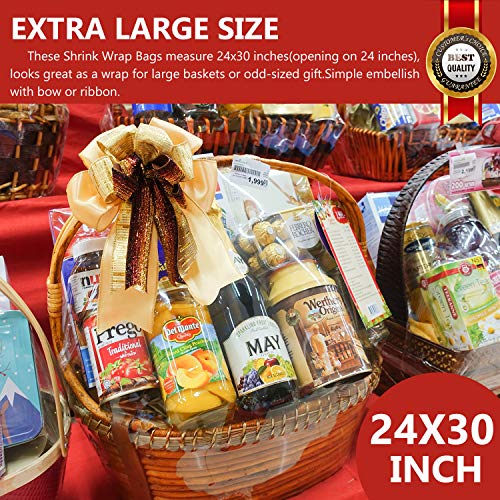 Shrink Wrap Bags for Gift Baskets, 24x30 inches Clear PVC Heat Gift Basket Shrink Bags 5Pack
