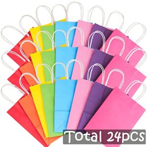 Sulawskys Kraft Paper Party Favor Gift Bags 24PCS 8 Colors Rainbow Kraft Goodie Bags Bulk with Handles for Kids DIY Birthday Party Small Gift Wedding