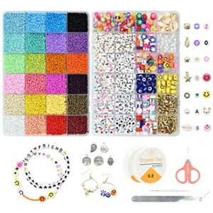 JOJANEAS 28800pcs 2mm Glass Seed Beads for Jewelry Making Kit 24 Colors Bracelet Making Kit Tiny Beads Set,Necklace Ring Making Kits