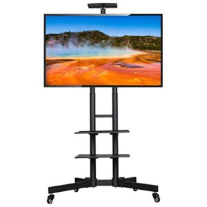 yaheetech mobile tv stand, adjustable rolling tv cart w/ locking wheels for 32-75″ lcd led plasma flat panel screen tv up to 110lb, portable tv cart stand w/ flexible laptop shelf, max. vesa 600×400