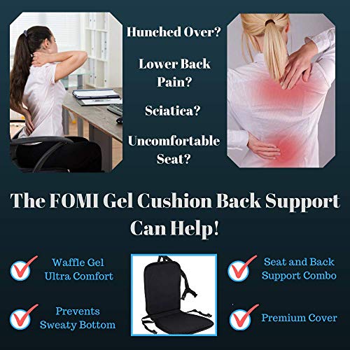 FOMI Premium All Gel Orthopedic Seat and Back Cushion Pad | Upper Lower Back Support Pillow for Car, Office, Kitchen Chair | Pressure Sore, Coccyx Pain Relief | Prevents Sweaty Bottom | Foldable