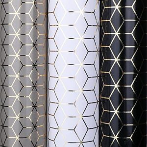 qpout 3 sheets gift wrapping paper, 27.6×19.7 inch kraft wrapping paper, black white gray design, for birthday baby shower wedding mother’s day father’s day christmas new year gifts wrapping