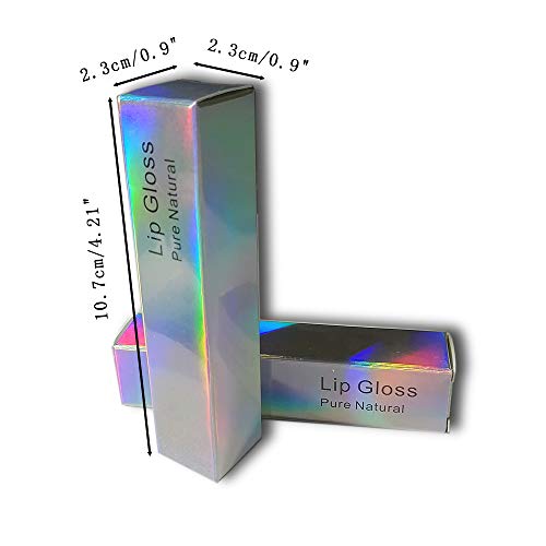 ANZKA 50 Pcs Lip Gloss Boxes,10.7x2.3x2.3 cm Silver Holographic Packaging Box, Kraft Paper Glossy Lipgloss Tube Wrapping Boxes