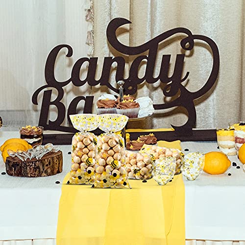 Outus 100 Pieces Bee Party Bags Treat Bags Yellow Honey Bee Cellophane Plastic Candy Bags Goodie Bags Bee Party Favor Bags with 100 Silver Twist Ties for Kid Bee Birthday Party Baby Shower Party Supplies