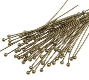 200pcs 26mm round ball head pins (wire 0.8mm/0.03 inch/ 20 gauge) antique bronze plated brass for jewelry beading craft making cf45-26